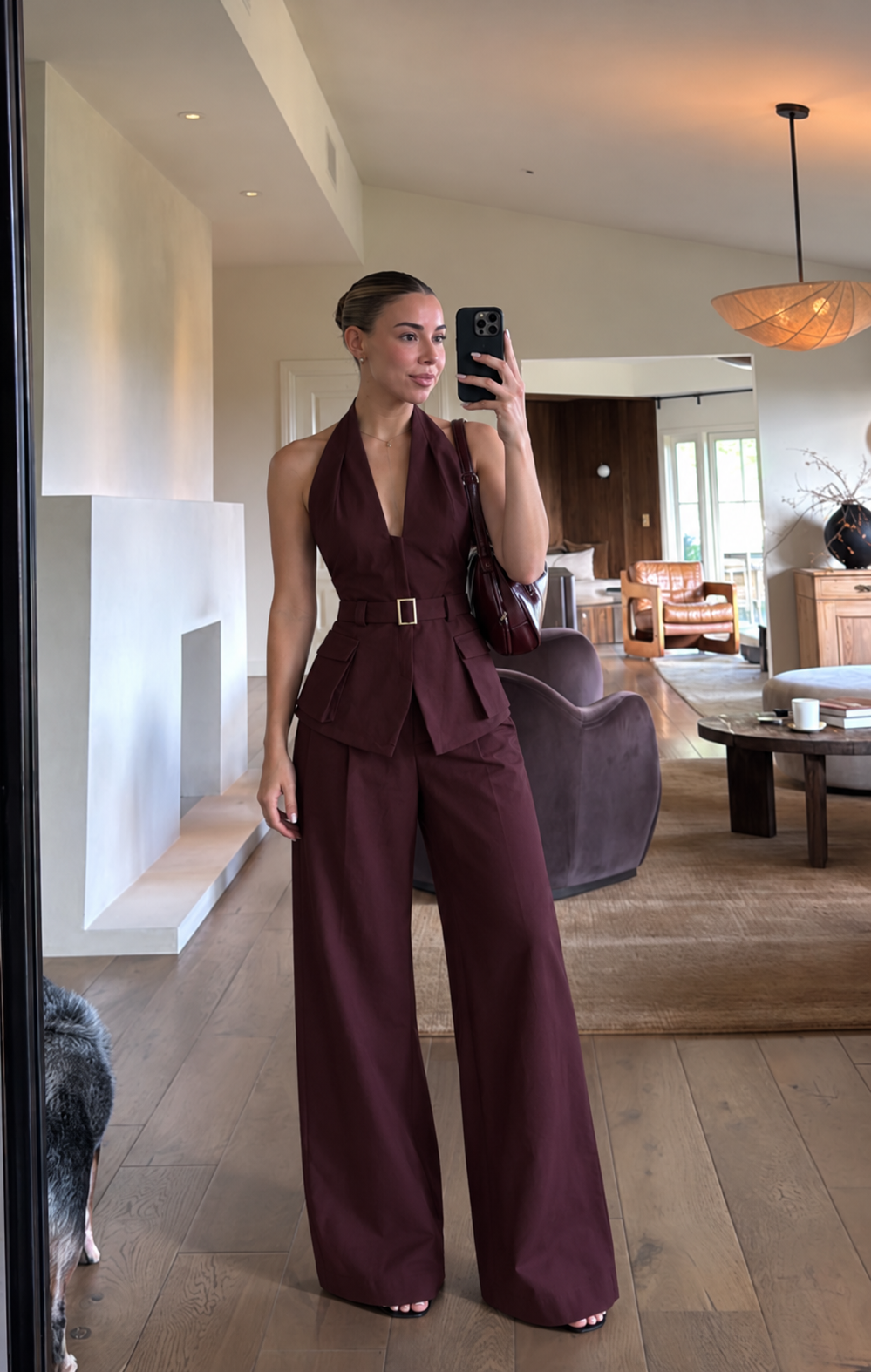 Set Chaleco Halter y Pantalón Wide Leg Vino