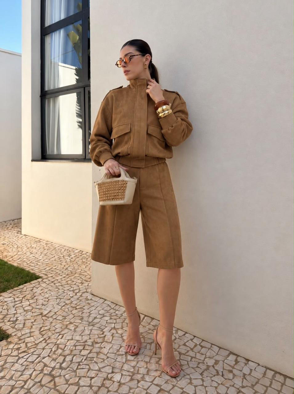 Set Bomber y Bermuda Efecto Ante – Camel